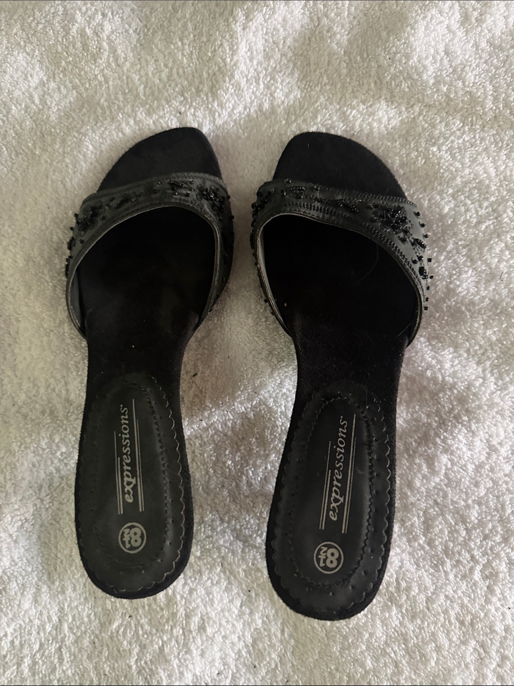 Beaded Expressions Fancy Black Beaded Slide Mules Women’s 8.5